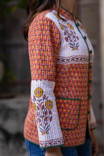 Image of Reversible Jacket for Women | Double Sided Quilted Jacket | Reversible Winter Jacket for Women | Stylish Ethnic Printed Jacket | Warm & Comfortable Casual Outerwear