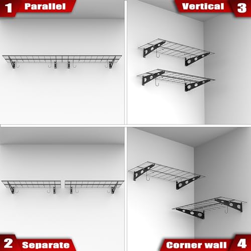 WALMANN 2 Pack Garage Wall Shelves, 2 x 4 ft/24 * 48 inch Wall Mounted Storage Shelves for Garage Heavy Duty Wall Shelving, Holds Up to 220 lbs(Black) by WALMANN - Image 8