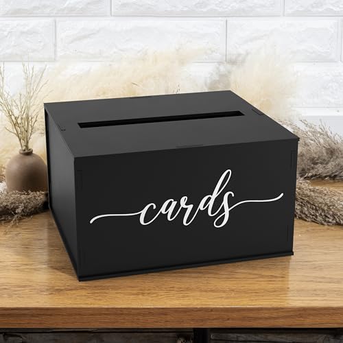 Image of Wooden Wedding Card Box with Slot and Lid | Graduation Card Box for Party 2026 | Grad Gift Money Envelope Holder for Reception, Bridal Shower, Birthday, Retirement | Rustic Keepsake Decorations