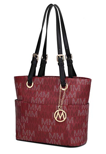 Mia K Collection Bolsa de ombro para mulheres: Bolsa de couro vegano, bolsa de mão, bolsa de mão superior, bolso feminino, Burgundy Cavalli, Large