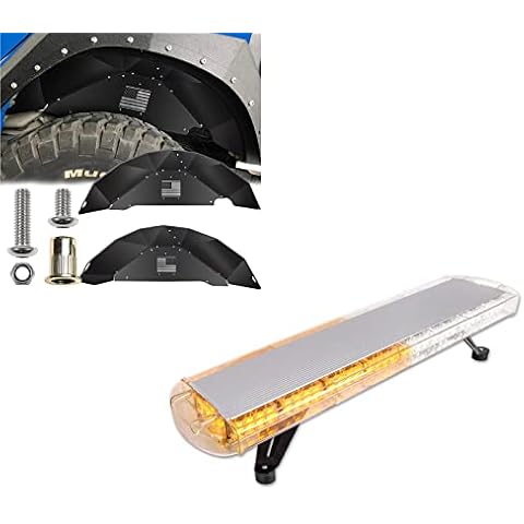 SMALLFATW Aluminum Rear Inner Fender Liner Compatible with 2007-2018 Jeep Wrangler JK JKU, Rooftop Strobe Light Bar 38" 72 LED 13 Flashing Modes IP65 Weatherproof Cover