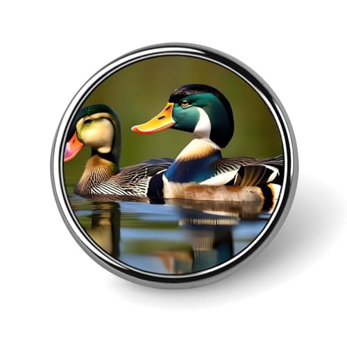 Stylish Two Mallard Ducks Printed Round Brooch: Lightweight, Durable, Stylish Wedding Accessory Ideal for Valentine's Day And Women's Day