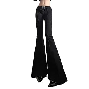 Womens Black Jeans Flare Pants Retrotrousers