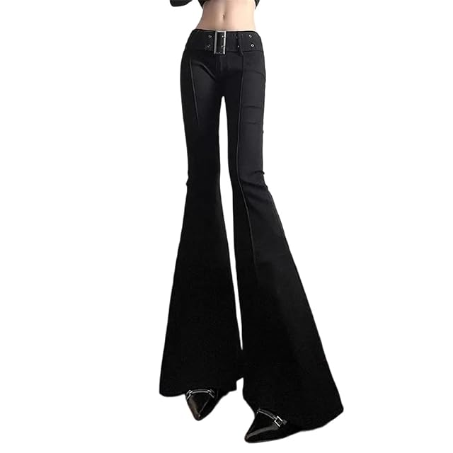 Womens Black Jeans Flare Pants Retrotrousers