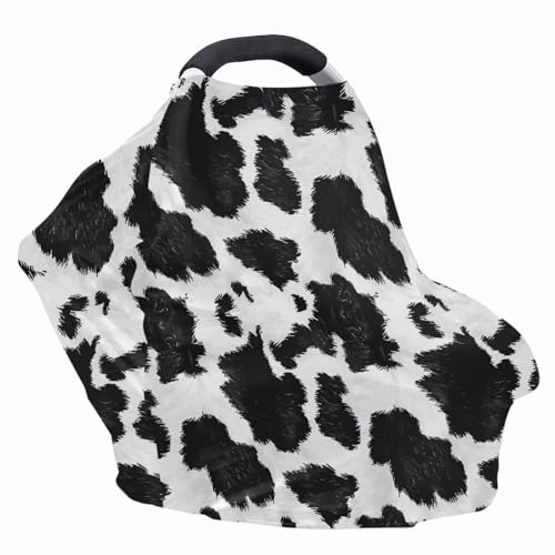 Image of Black Cow Print Infant Carseat Cover Stylish Multi-Purpose Nursing Cover Breastfeeding Scarf Baby Shower Gifts