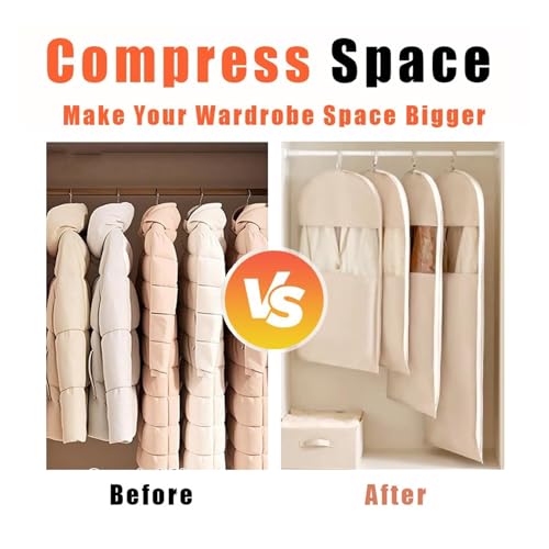2025 New Space Saver Closet Organizers,Satin Space Saving Hanging Garment Bag with Self Compression Zipper, Down Coat Compression Dust Cover for Closet Storage(Pink,Medium)3
