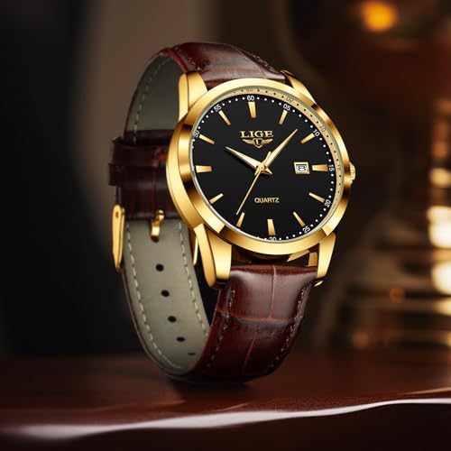 Image of LIGE Fashion Mans Wristwatch Date Luminous Dress Watch for Man Stylish Waterproof Quartz Wrist Watch Stylish Leather Watches for Men