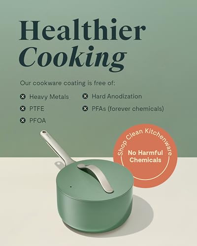 Image of Caraway Nonstick Ceramic Sauce Pans with Lids (3 qt & 1.75 qt) - Non Toxic, PTFE & PFOA Free - Oven Safe & Compatible with All Stovetops (Gas, Electric & Induction) - Marigold