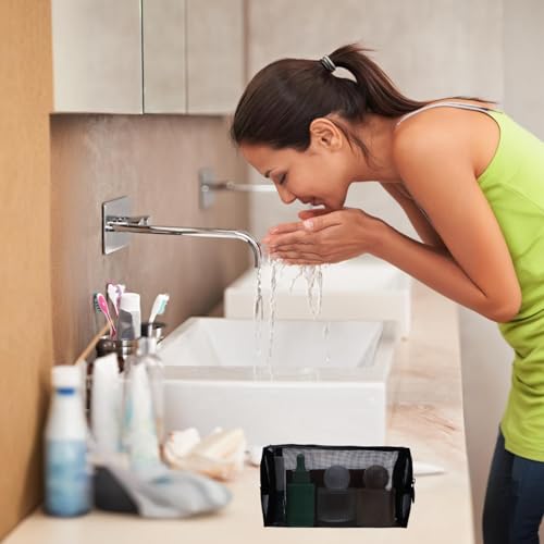 12 Pieces Mesh Makeup Bag Portable Mesh Cosmetic Bag Black Zipper Pouch Breathable Travel Toiletry Bag for Home Offices Travel Accessories Organizer 5