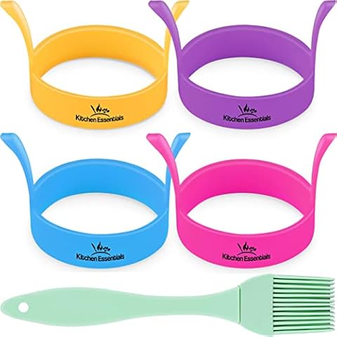 Silicone Egg Rings, Premium Nonstick Multicolored Frying Ring Molds for Cooking Eggs, Pancakes, Mcmuffin Breakfast Sandwiches, English Muffins, Crumpets, and More (4-Pack) Cover