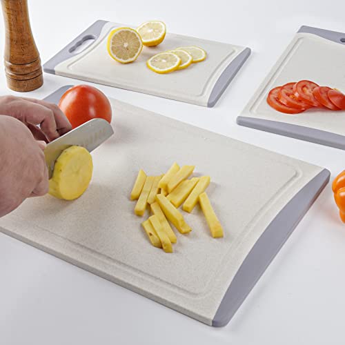 Extra Large Cutting Boards, Plastic Cutting Boards For Kitchen (Set Of 3) Cutting Board Set Dishwasher Chopping Board With Juice Grooves Easy-Grip Handles, Beige, Empune #TOP6
