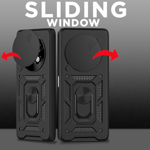 Image of Pikkme Back Cover for Realme 13 Plus 5G / Realme P1 Speed 5G | D10 Tough Armor | 360 Protection Case | Sliding Camera Shield Cover & Ring Holder Stand Bumper Case (Black)
