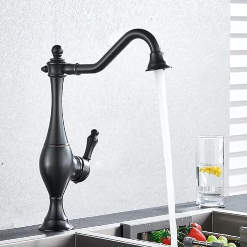 Robinet de cuisine à arc élevé mitigeur en laiton noir antique 1 trou