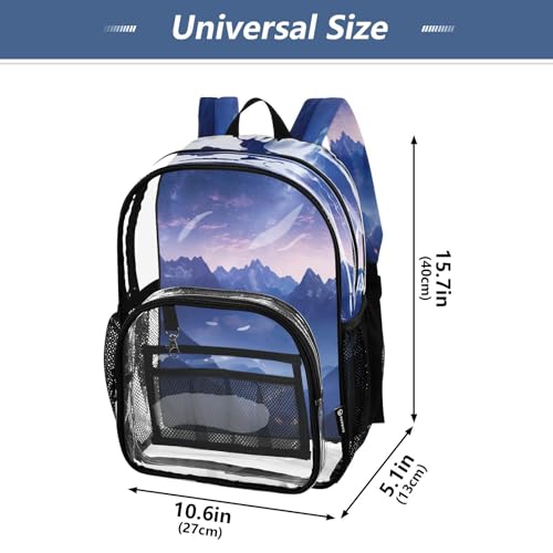 Space Mountains Clear Backpack - Stadium Approved Large 15.7-inch Waterproof Transparent Bag for Sports, Concerts, Work, Travel#3604