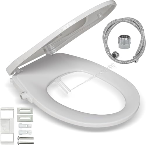Dusch WC Sitz mit Bidet Funktion, Bidet Aufsatz für Toilette ohne Stromanschluss, Toilettendeckel mit Absenkautomatik, Dusch-WC-Aufsatz mit Zwei Düsen für Gesäßdusche und Ladydusche (B0406)