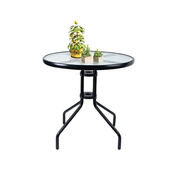 Vipush 24 outdoor bistro table round patio side table dining table with glass table top metal coffee table for lawn garden pool steel frame commercial party table black  urban country home decor