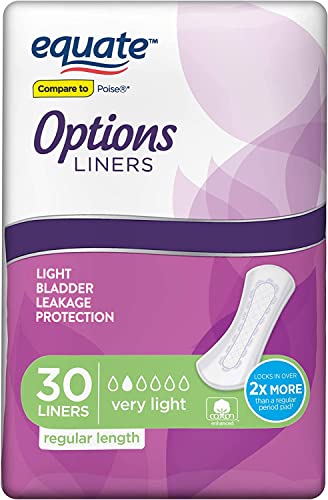 Equate Options Liners Light Bladder Leakage Protection, Regular Length Women's Incontinence Pads, Very Light Absorbency, 30 Count - 2 Pack (60 Total) #TOP22