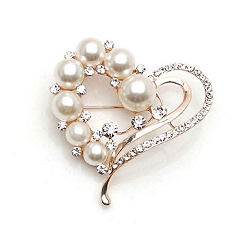 WEILYDF Flower Brooch Simple Classic Heart Shape Rhinestone Inlaid Brooch Pin Imitation Pearl Brooch for Cloth Decoration Jewelry