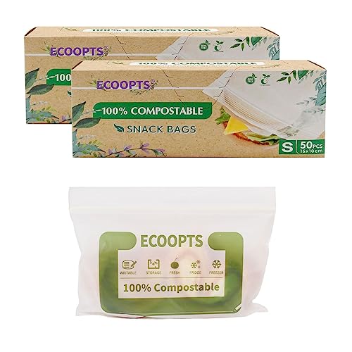 100% Compostable Snack Zip Bag | ECO-Friendly Small Storage Bags | Freezer Bag | Plant-Based BPA-free | Seal well for Cookie, Chips and Snack (2, Small)