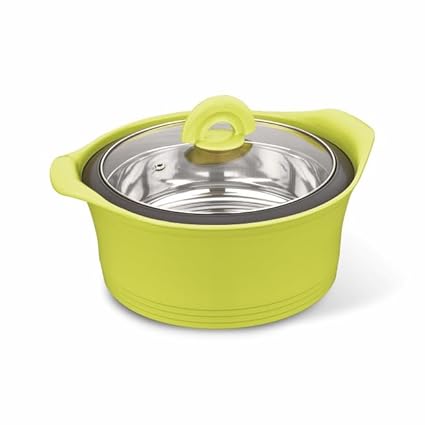 ASIAN Luxury Inner Steel Casserole Glaas Lid, 1000 ml, Green|PU Insulated| BPA Free | Odour Proof| Food Grade |Ideal for Chapatti | Roti | Serving Casserole | Glass Lid