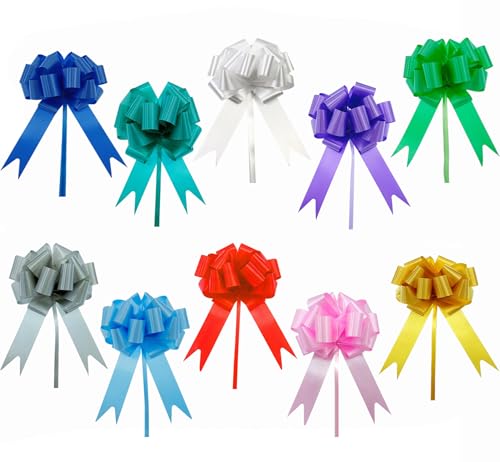 ZODKSNO 50pcs Large Pull Bows 5 Inch Wide Florist Bows Pull Flower Ribbon for Gift Wrapping (10 Colors)