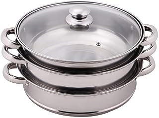 ColdShine 27CM Steamer Pot 3 Tier Induction Hob Stainless Steel Pan Cooker Set Glass Lid