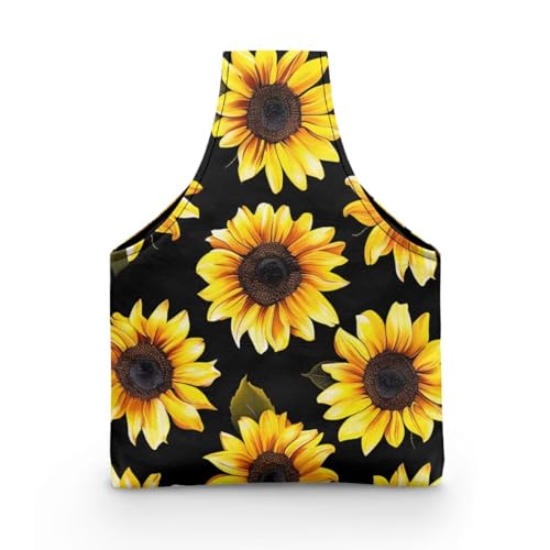 Image of KUIFORTI Sunflower Yarn Bag Holder Knitting Accessories Black Crochet Bag Organizer Tote Yarn Bags for Crocheting on The Go, Small Size