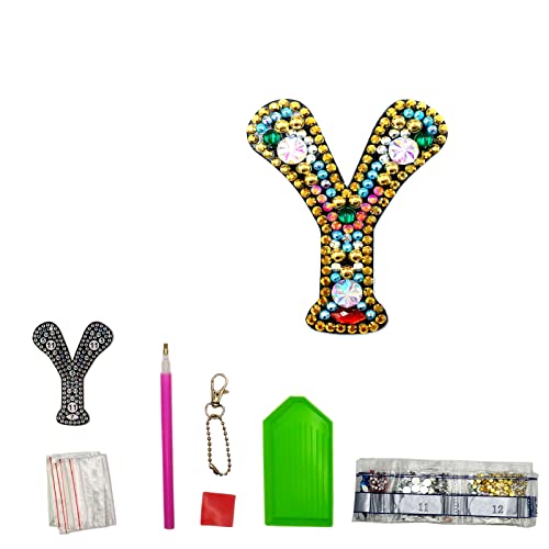 MEDOYOH DIY Letters "Y" Diamond Painting Key Chains, Double-Sided Retro DIY Diamond Painting Kits Keychain