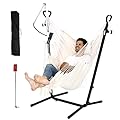 Hammock Chair with Stand and Foot pad Double Hammock Chair Bohemian Style with Tassel Mobile Phone Support manually Adjustable Swing Indoor and Outdoor Garden Porch Capacity 400 pounds