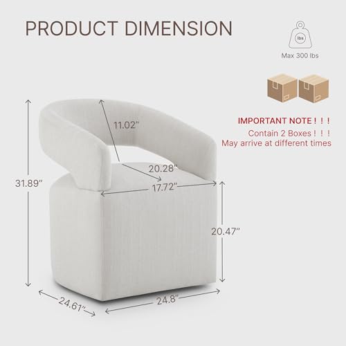 Image of KISLOT Upholstered Dining Chairs Set of 2, Modern Arm Kitchen & Dining Room Chairs with Hidden Casters, Linen Fabric Padded Rolling Chairs, Sturdy Wood Frame, 300 lbs Capacity, Light Linen