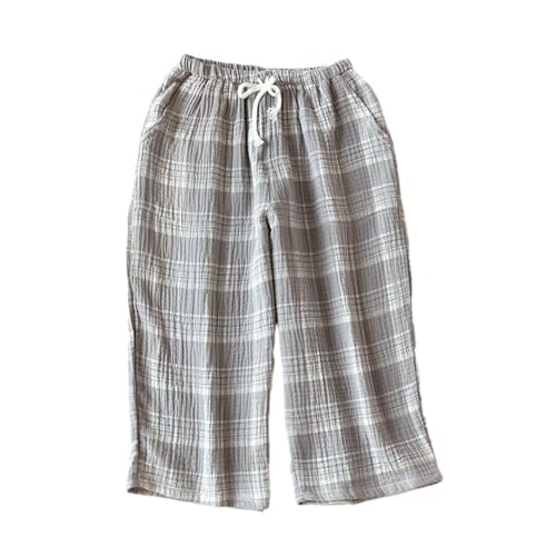 Lu's Chic Men's Cotton Pajamas Capri Pants Plaid Printed Pjs Bottoms Pockets Summer Pull On Mid Rise Thin Lounge