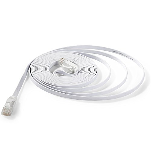 Hexagon Network - Ethernet Cable Cat6 Flat 15ft White, Network Cable Cat 6 Flat Slim Ethernet Patch Cable, Internet Cable with Snagless RJ45 Connectors - 15 Feet White