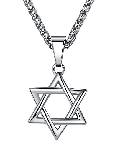 Stainless Steel Star of David Pendant Necklace, Unisex, 24