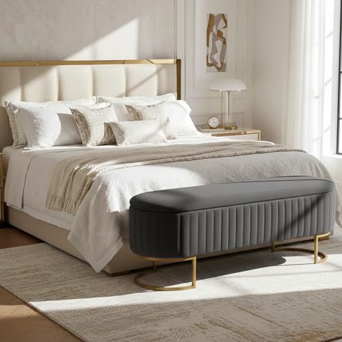 TerraSafe 50.5” Velvet Storage Ottoman Bench with Gold-Toned Legs, Luxury Upholstered End of Bed Multi-Functional Footrest & Seat for Bedroom & Entryway