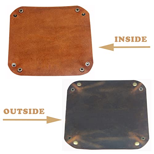 Image of boshiho Valet Tray for Men, Leather Jewelry Catchall Key Phone Coin Box Change Caddy Bedside Storage Box (Crazy Horse Leather - Dark Brown)