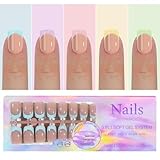 150 Pcs French Tip Press on Nails Short Square Fake Nails 5 Colors French Tip False Nail Tips 3 IN 1 Soft Gel Nail Tips Kit Colorful Tips Glue on Nail Nude Acrylic Stick on Nails for Women Manicure