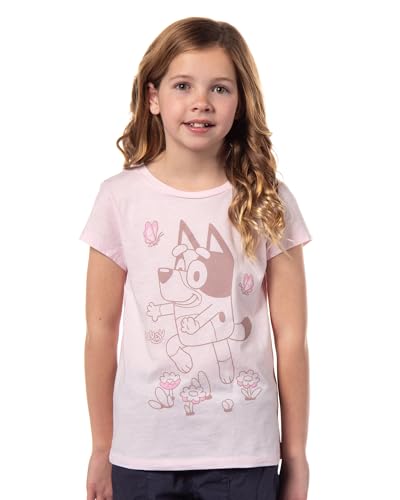 Bluey Girls' Flowers and Butterflies Kids Springtime Graphic Print Short Sleeve Crewneck T-Shirt