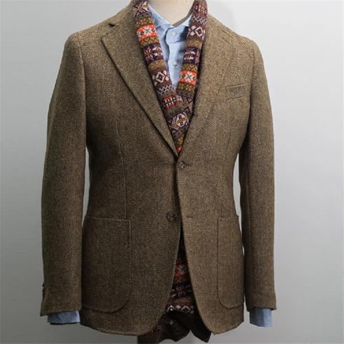Men's Blazer Prom Tuxedos Herringbone Wool Tweed Single Breasted Formal Bussiness Jacket for Wedding3