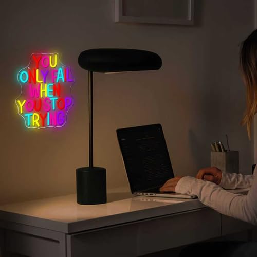 Image of Mutank You Only Fail When You Stop Trying Neon Sign, Motivational Neon Light USB Powered LED Dimmable, for Office Gym Classroom Study Room Library Inspirational Sign(13.8 * 11 In)