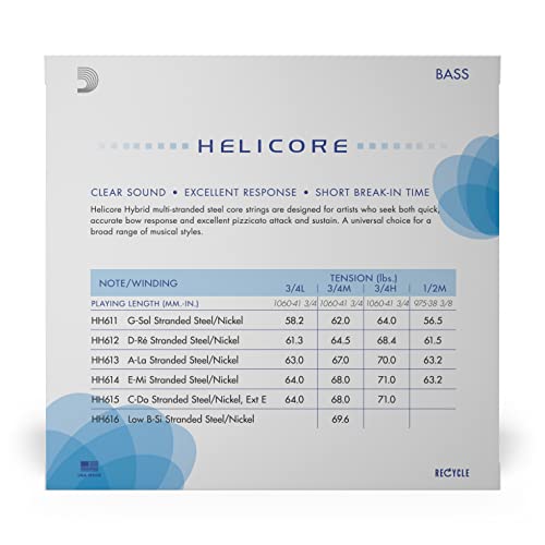 D'addario Helicore Hybrid Bass String Set, 3/4 Scale, Medium Tension (Hh610 3/4M) #TOP2