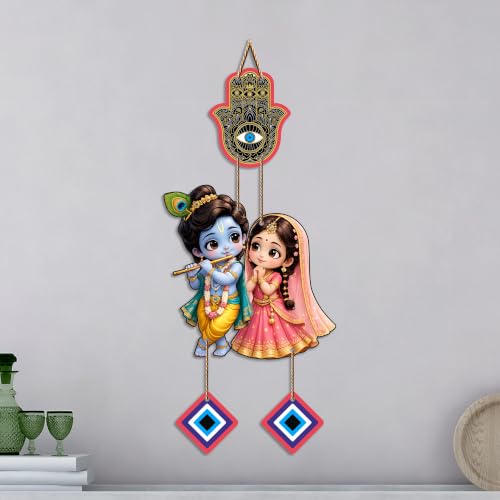 Image of Artvibes Radha Krishna Couple Evil Eye Wall Hanging for Home Entrance Door Decor | Nazar Battu Protection Hanging for Living Room Bedroom Temple | Vastu Positive Energy Decorative Gift (WH 8577N)