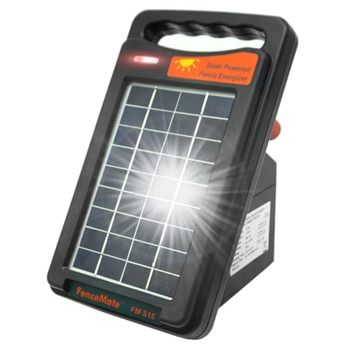 FenceMate Output 0.15 Joule 2 km Range All-Weather Working Solar Fence Energiser for Temporary Fence Netting at Paddock Backyard Camp