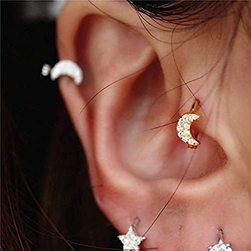 Asymmetrical CZ Star Moon Small Hoop Earrings for Women Girls Sterling Silver Charms Crystal Huggie Crescent Moon Star Cartilage Clip Cuff Stud Earrings Fashion Unique Jewelry Gifts