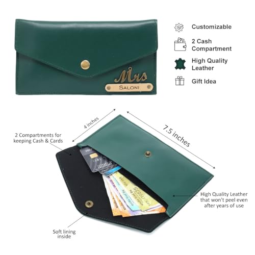 Image of AICA Personalised Name & Charm Leather Womens Wallet (H525Darkgreen)