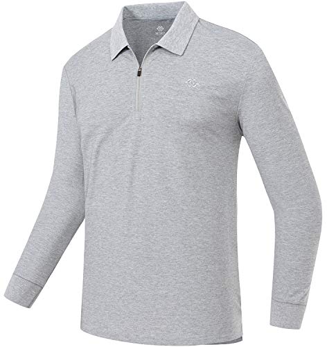 JINSHI Men's Golf Shirts Long Sleeve Golf Shirts Polo Shirts 1/4 Zip Pullover Hiking Shirts Grey XL