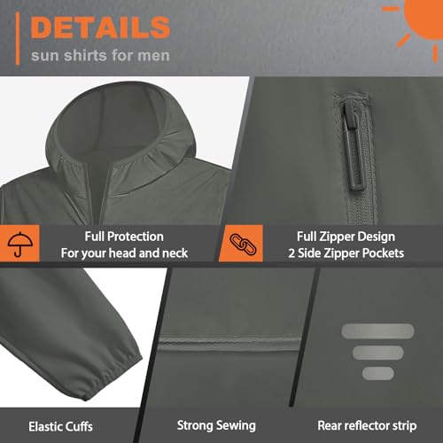 Men's UPF 50+ Light Jacket Full Zipper, Sun Protection Hoodie Jacket Long Sleeve Lightweight, Fishing,Outdoor Running4