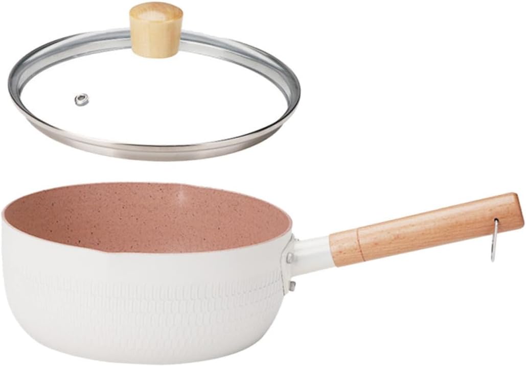 Luxshiny 1set Nonstick Pot for Cooking Food Instant Noodles and Soups White Japanese Style Lid Practical Kitchen Essential