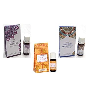 PACK DE 3 ESENCIAS GOLOKA LAVANDA – NAG CHAMPA – ROMERO. 10ML EN CADA BOTE MAS DECRETO DORAZEN