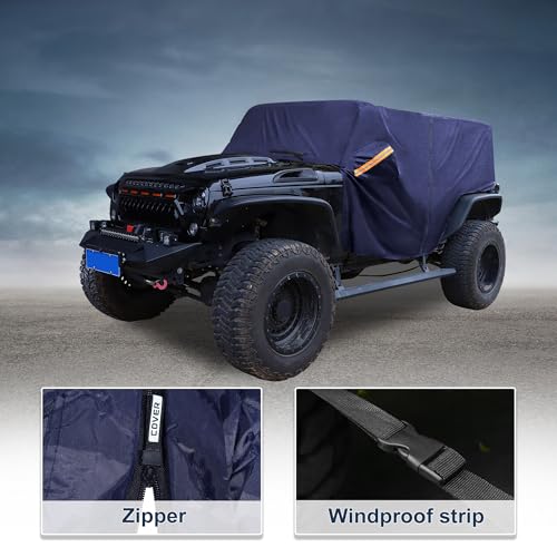 Image of Car Cover Waterproof All Weather with Driver Door Zipper for Jeep Wrangler JK JL Hardtop 4 Door 2007-2021 / Full Exterior Cover /Durable 210D Oxford Cloth / 1Pcs Navy Blue