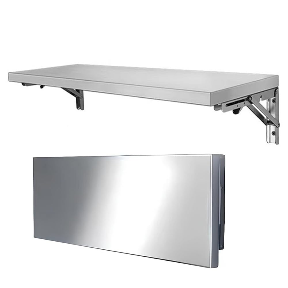 GDMDPTE Stainless Steel Wall-Mounted Folding Table Drop-Leaf Floating Kitchen Shelf Space-Saving Storage Table (40/50/60/70/80/100cm 50x30cm/20x12in)
